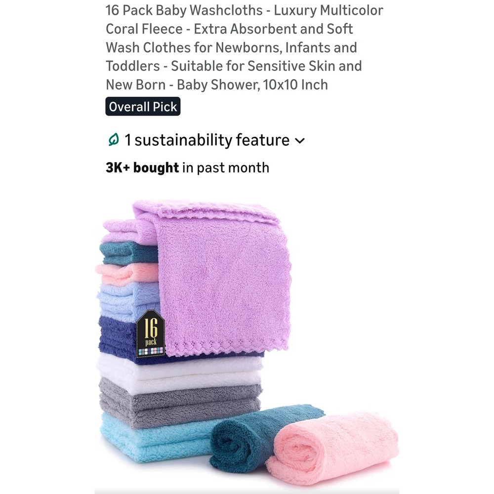 BOGO 16 Pack Baby Washcloths Luxury Multicolor Coral Fleece Soft 10 inch Towels